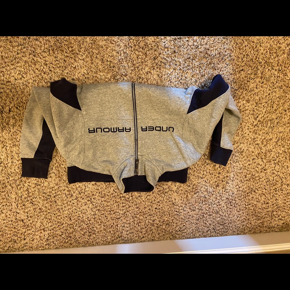 MENS gray and navy under armor zip up